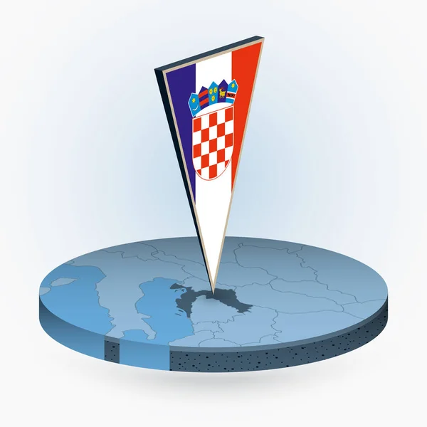 Croácia Mapa Estilo Isométrico Redondo Com Bandeira Triangular Croácia Mapa — Vetor de Stock