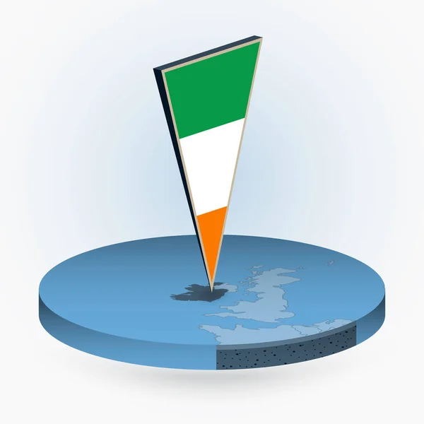 Irlanda Mapa Estilo Isométrico Redondo Com Bandeira Triangular Irlanda Mapa — Vetor de Stock