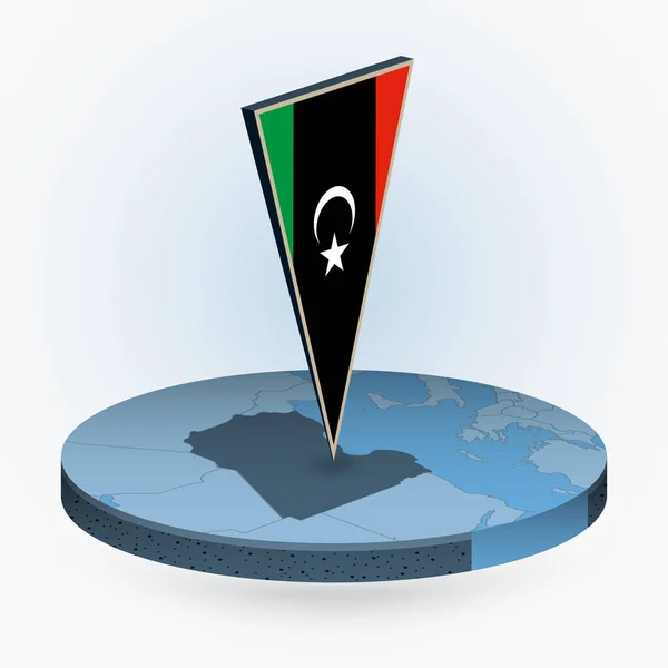 Mapa Libii Okrągłym Stylu Izometrycznym Trójkątną Flagą Libii Mapa Wektora — Wektor stockowy