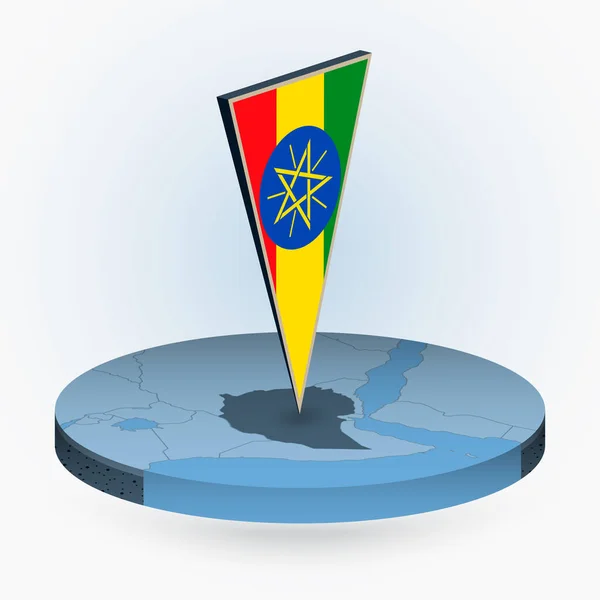 Äthiopien Karte Runden Isometrischen Stil Mit Dreieckiger Flagge Von Äthiopien — Stockvektor