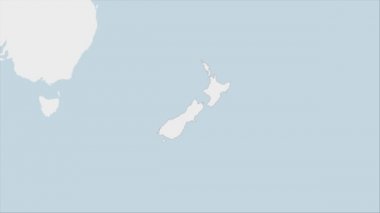 Yeni Zelanda haritası Yeni Zelanda bayrak renkleri ve ülke başkenti Wellington 'un broşu ile vurgulandı, komşu Okyanus ülkeleriyle harita.
