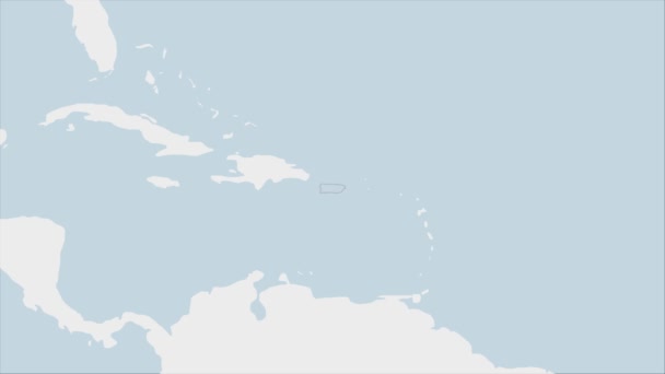 以波多黎各国旗和首都圣胡安徽章为重点的波多黎各地图 与欧洲邻国的地图 — 图库视频影像