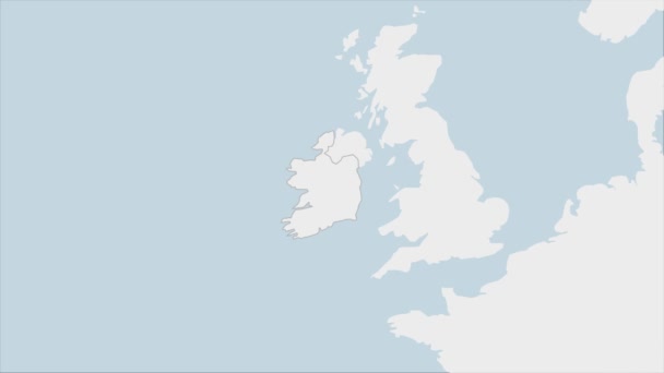 爱尔兰地图突出显示爱尔兰国旗的颜色和国家首都都柏林的别针 与欧洲邻国的地图 — 图库视频影像