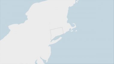 Connecticut eyalet haritası Connecticut bayrak renkleri ve ülke başkenti Hartford 'un broşu ile vurgulandı, komşu devletlerle harita.