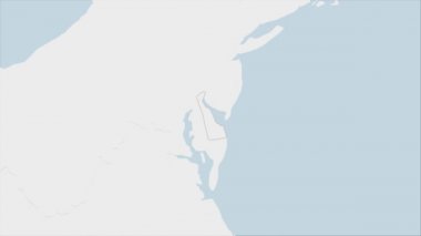 ABD Devlet Delaware haritası Delaware bayrak renkleri ve ülke başkenti Dover 'ın broşu ve komşu devletlerle haritayla vurgulandı.