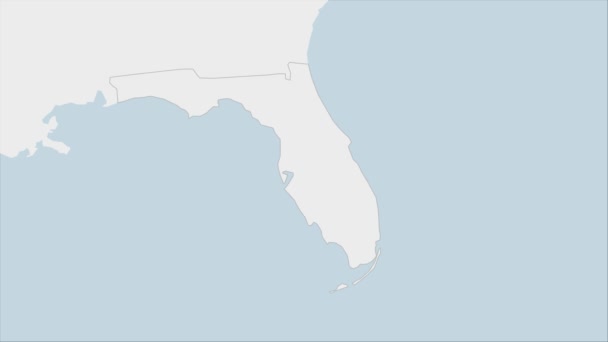 美国佛罗里达州地图突出显示了佛罗里达州国旗的颜色和首府塔拉哈西的别针 与邻近各州的地图 — 图库视频影像
