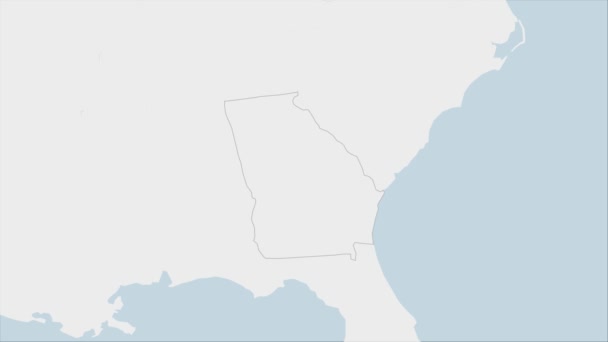 ジョージア州地図ジョージア州旗の色と州都アトランタのピンで強調表示されます — ストック動画
