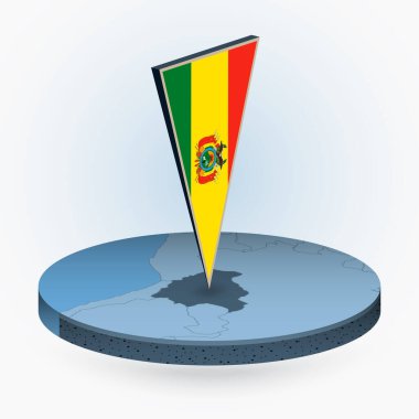 Bolivya haritası Bolivya 'nın üçgen bayrağıyla yuvarlak izometrik tarzda, vektör haritası mavi renkte. 