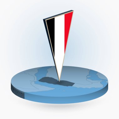 Yemen, Yemen 'in üç boyutlu bayrağıyla yuvarlak izometrik bir harita çiziyor, vektör haritası mavi renkte.. 
