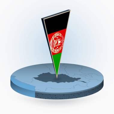 Afganistan haritası yuvarlak izometrik tarzda, Afganistan 'ın 3 boyutlu bayrağı, vektör haritası mavi renkte.. 