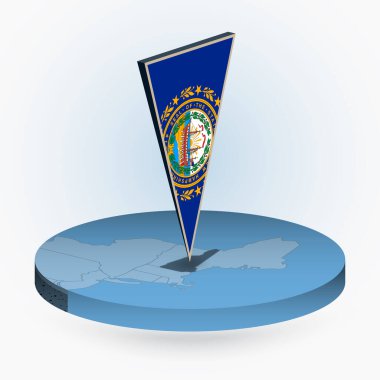 New Hampshire haritası yuvarlak izometrik tarzda, ABD eyaleti New Hampshire 'ın 3 boyutlu bayrağı, vektör haritası mavi renkte..