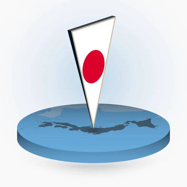 Japan Karte Runden Isometrischen Stil Mit Dreieckiger Flagge Von Japan — Stockvektor