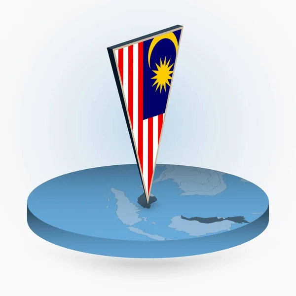 Mapa Malasia Estilo Isométrico Redondo Con Bandera Triangular Malasia Mapa — Vector de stock