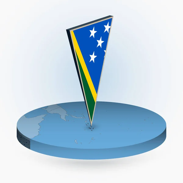 Mapa Las Islas Salomón Estilo Isométrico Redondo Con Bandera Triangular — Vector de stock