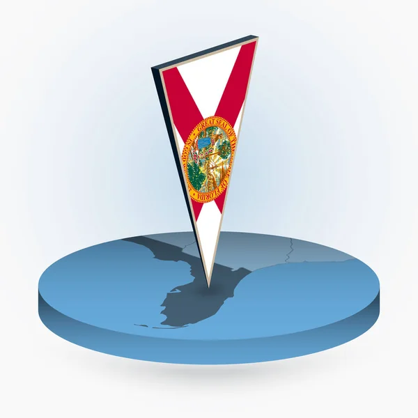 佛罗里达州圆形等距地图 带有美国佛罗里达州三角三维旗 蓝色矢量地图 — 图库矢量图片