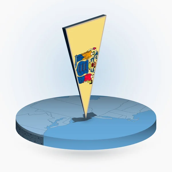 New Jersey Kaart Ronde Isometrische Stijl Met Driehoekige Vlag Van — Stockvector