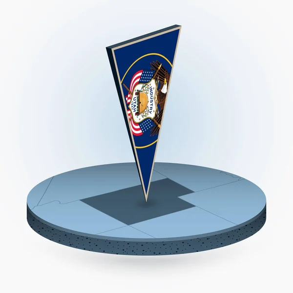 美国犹他州三角三维旗的圆形等距图 蓝色矢量图 — 图库矢量图片