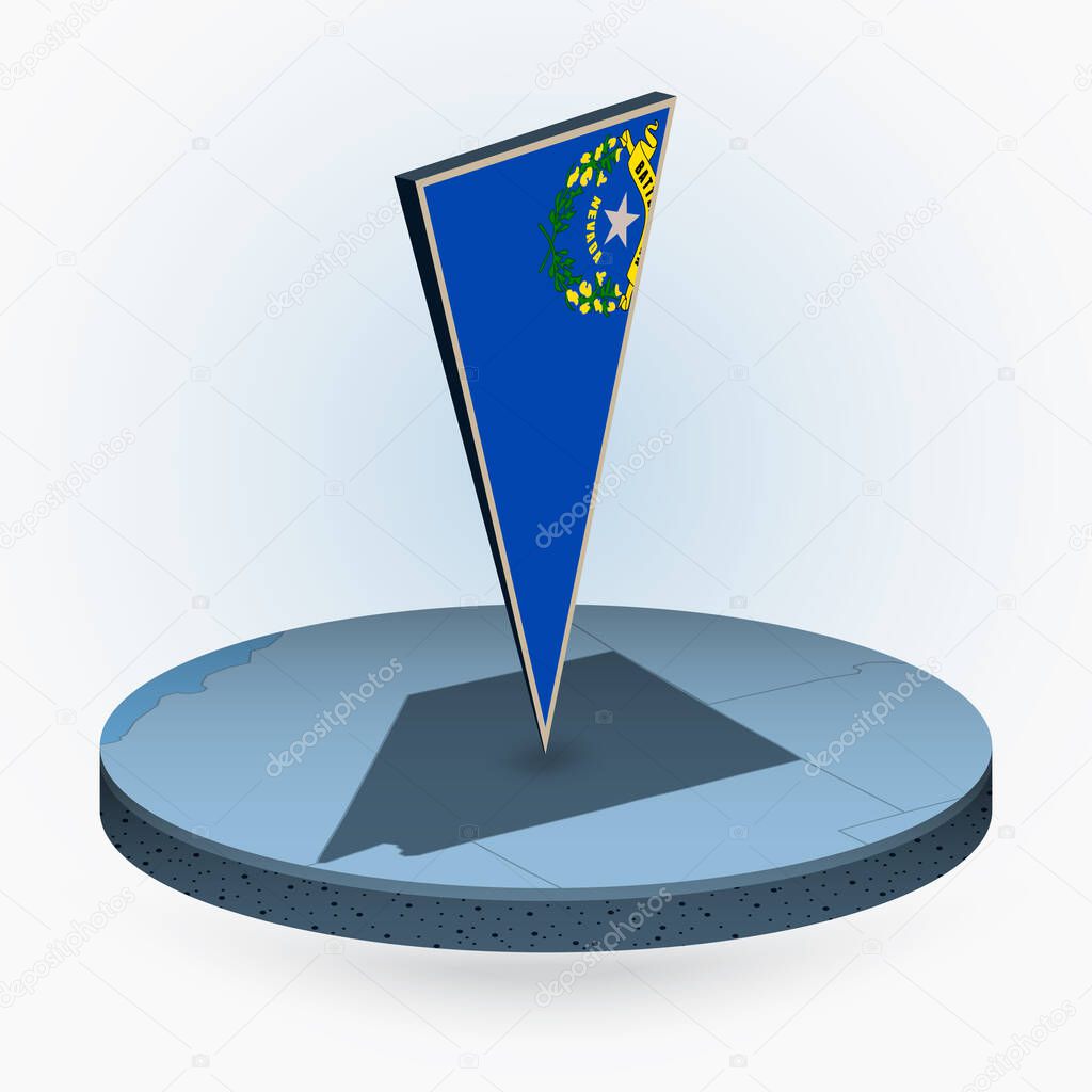 Mapa de Nevada en estilo isométrico redondo con bandera triangular 3D