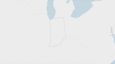 ABD Eyaleti Indiana haritası Indiana bayrak renkleri ve ülke başkenti Indianapolis 'in broşu ve komşu devletlerle haritayla vurgulandı.