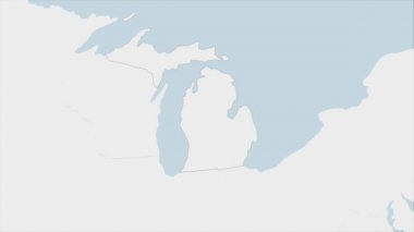 ABD Eyaleti Michigan haritası Michigan bayrak renkleri ve ülke başkenti Lansing 'in iğnesi ile vurgulandı, komşu devletlerle harita.