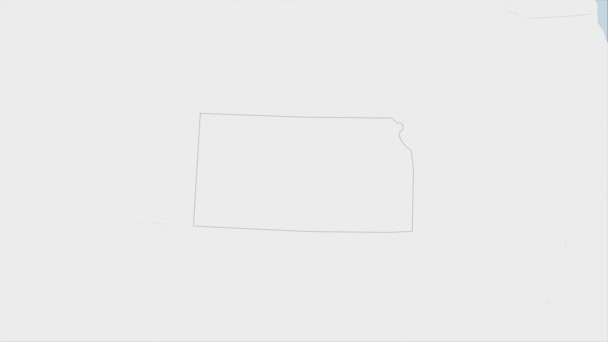 Карта Штату Канзас Виділена Кольорах Прапора Канзасу Піці Столиці Країни — стокове відео