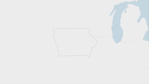 State Iowa Mapa Zvýrazněna Barvách Vlajky Iowa Pin Země Hlavního — Stock video