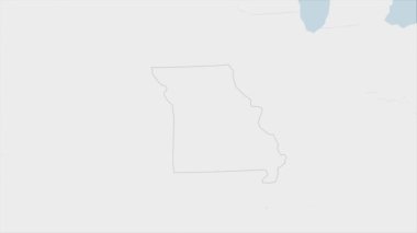 Missouri bayrak renkleriyle vurgulanan ABD State Missouri haritası ve komşu devletlerle birlikte ülke başkenti Jefferson City 'nin rozeti.