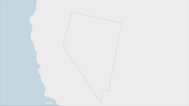 ABD Eyaleti Nevada haritası Nevada bayrak renkleri ve ülke başkenti Carson City 'nin rozeti ile vurgulandı, komşu eyaletlerle harita.