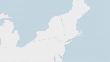 ABD Eyaleti New York haritasında New York bayrağı renkleri ve ülke başkenti Albany 'nin broşu ve komşu devletlerle haritası vurgulandı.