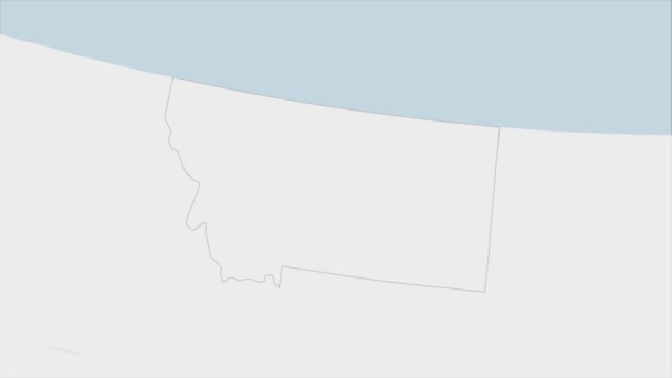 美国蒙大拿州地图 突出显示了蒙大拿国旗的颜色和首府海伦娜的别针 与邻国的地图 — 图库视频影像