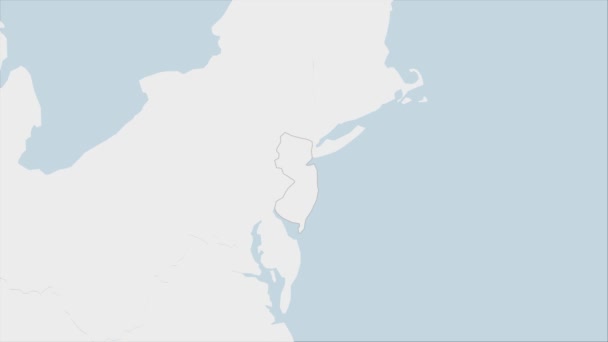 美国新泽西州地图 突出显示了新泽西州国旗的颜色和首府特伦顿的别针 与邻近各州的地图 — 图库视频影像