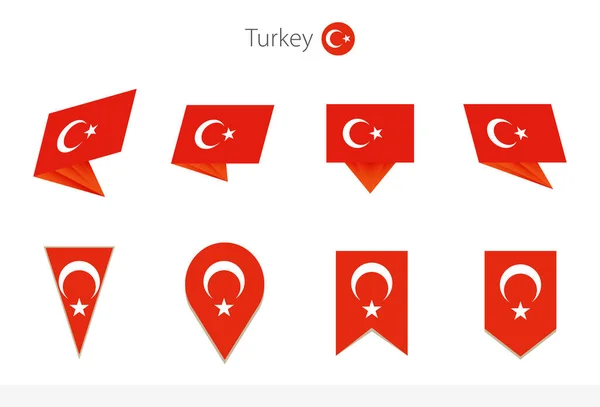 Sammlung Der Türkischen Nationalflaggen Acht Versionen Der Türkischen Vektorflaggen Vektorillustration — Stockvektor