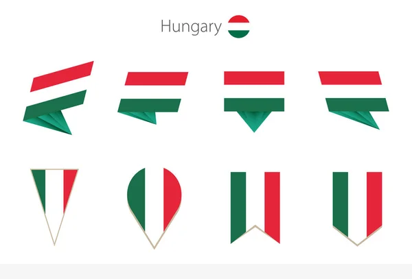 Hungría Colección Banderas Nacionales Ocho Versiones Banderas Vectoriales Hungría Ilustración — Vector de stock