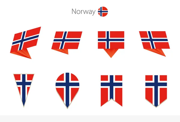 Coleção Bandeira Nacional Noruega Oito Versões Bandeiras Vetoriais Noruega Ilustração —  Vetores de Stock