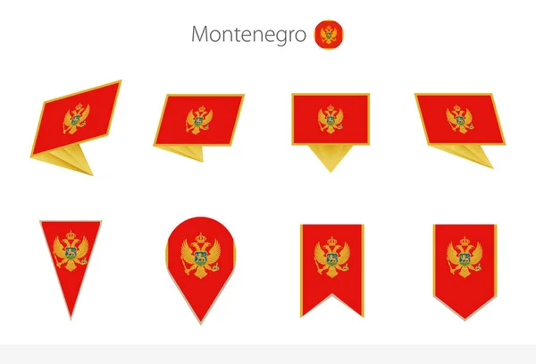 Montenegro Colección Bandera Nacional Ocho Versiones Banderas Vectoriales Montenegro Ilustración — Vector de stock