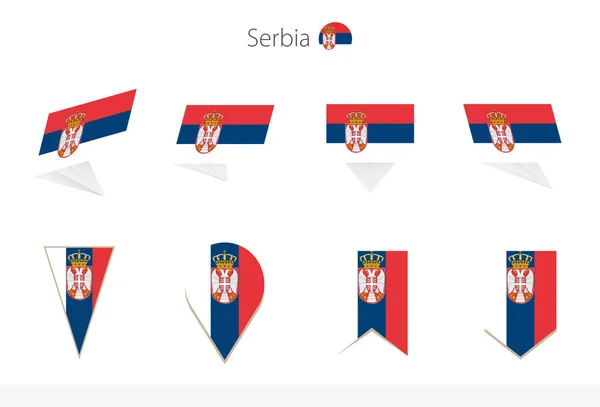 Serbien Nationell Flaggsamling Åtta Versioner Serbien Vektorflaggor Vektorillustration — Stock vektor