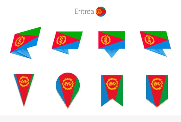 Coleção Bandeira Nacional Eritreia Oito Versões Bandeiras Vetoriais Eritreia Ilustração — Vetor de Stock