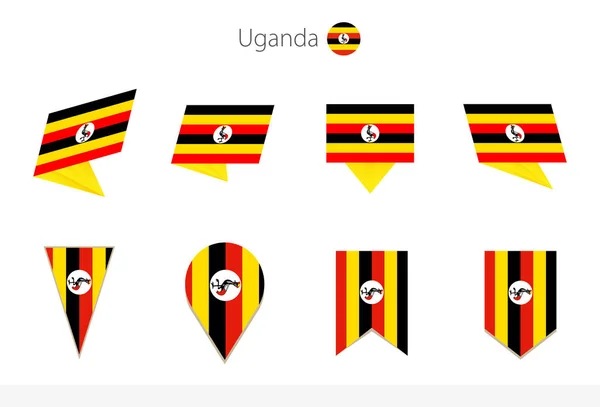 Coleção Bandeira Nacional Uganda Oito Versões Bandeiras Vetoriais Uganda Ilustração —  Vetores de Stock