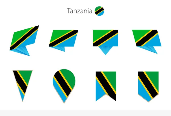 Tanzania National Flaggsamling Åtta Versioner Tanzania Vektorflaggor Vektorillustration — Stock vektor