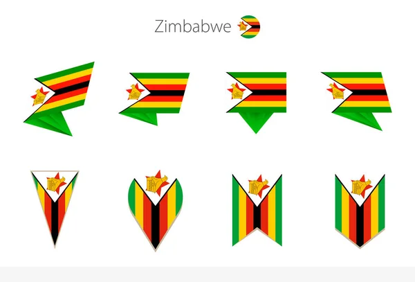 Zimbabwe Colección Banderas Nacionales Ocho Versiones Zimbabwe Banderas Vectoriales Ilustración — Vector de stock