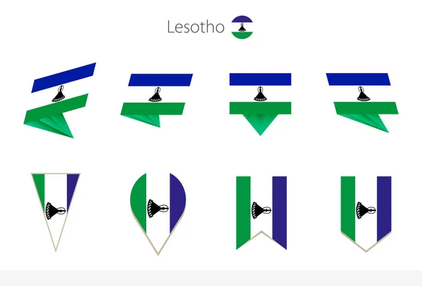Colección Banderas Nacionales Lesotho Ocho Versiones Banderas Vectoriales Lesotho Ilustración — Vector de stock