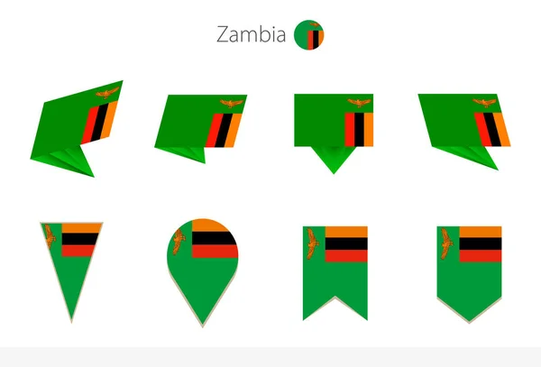 Coleção Bandeira Nacional Zâmbia Oito Versões Bandeiras Vetoriais Zâmbia Ilustração —  Vetores de Stock