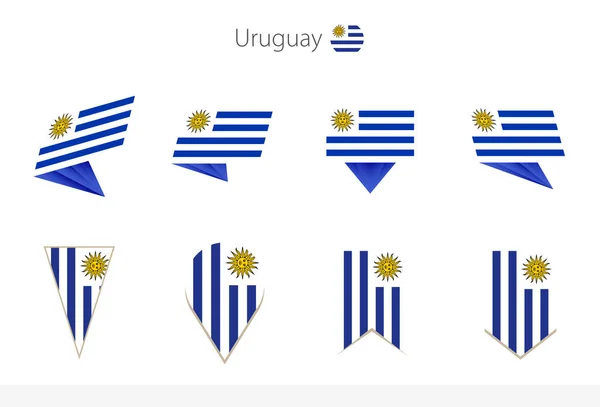 Colección Banderas Nacionales Uruguay Ocho Versiones Banderas Vectoriales Uruguay Ilustración — Archivo Imágenes Vectoriales