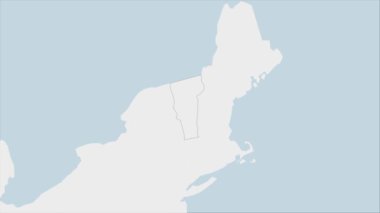 Vermont bayrak rengi ve ülke başkenti Montpelier 'in broşu ile işaretlenmiş ABD State Vermont haritası, komşu devletlerle harita.