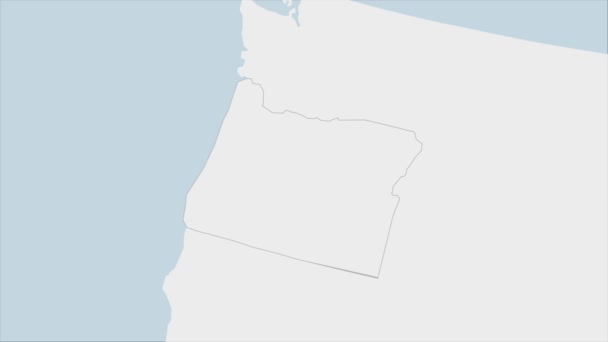 美国俄勒冈州的地图突出了俄勒冈州国旗的颜色和首府塞勒姆的别针 与邻国的地图 — 图库视频影像