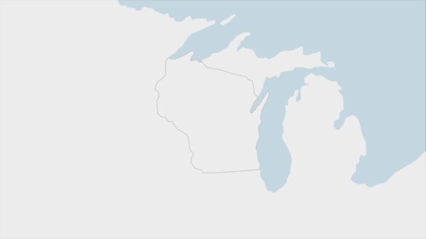 Wisconsin Eyaleti haritası Wisconsin bayrak renkleri ve ülke başkenti Madison 'ın broşu ve komşu devletlerle haritayla vurgulandı.