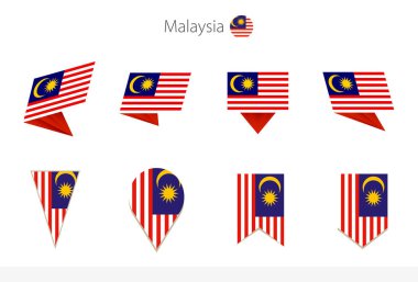 Malezya ulusal bayrak koleksiyonu, Malezya vektör bayraklarının sekiz versiyonu. Vektör illüstrasyonu.