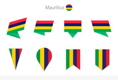 Mauritius ulusal bayrak koleksiyonu, Mauritius vektör bayraklarının sekiz versiyonu. Vektör illüstrasyonu.
