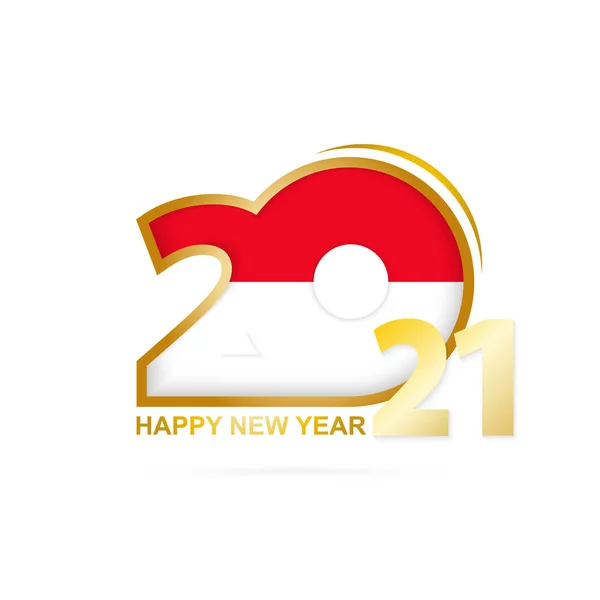 Jaar 2021 Met Monaco Vlag Patroon Gelukkig Nieuwjaarsontwerp Vector Illustratie — Stockvector