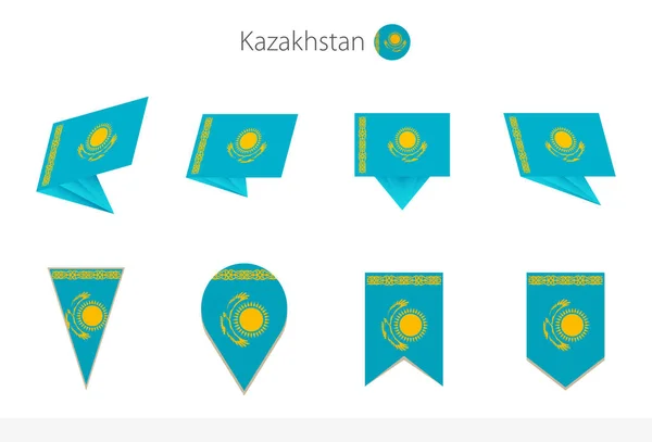 Sammlung Kasachischer Nationalflaggen Acht Versionen Kasachischer Vektorflaggen Vektorillustration — Stockvektor